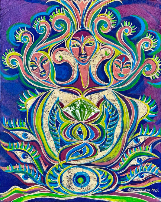 Singularity Tree by Gamayuna, acrylic, gold leaf and mirror on canvas, 2026